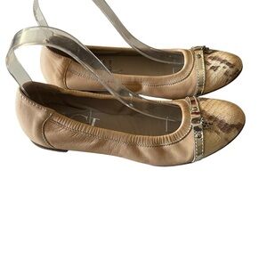 AGL ballerina Flats size 38 or us 7.5 tan with cream brown faux snakeskin